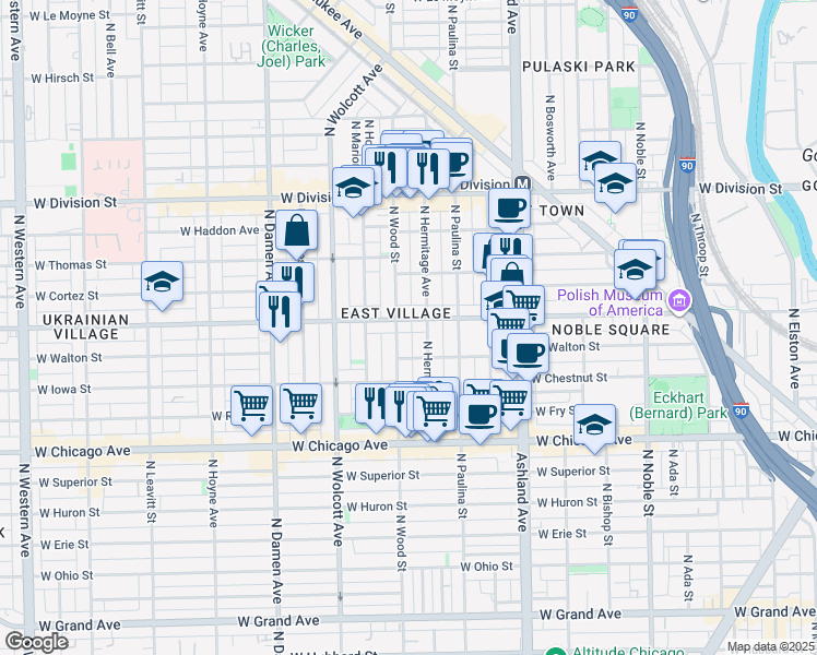 map of restaurants, bars, coffee shops, grocery stores, and more near in Chicago