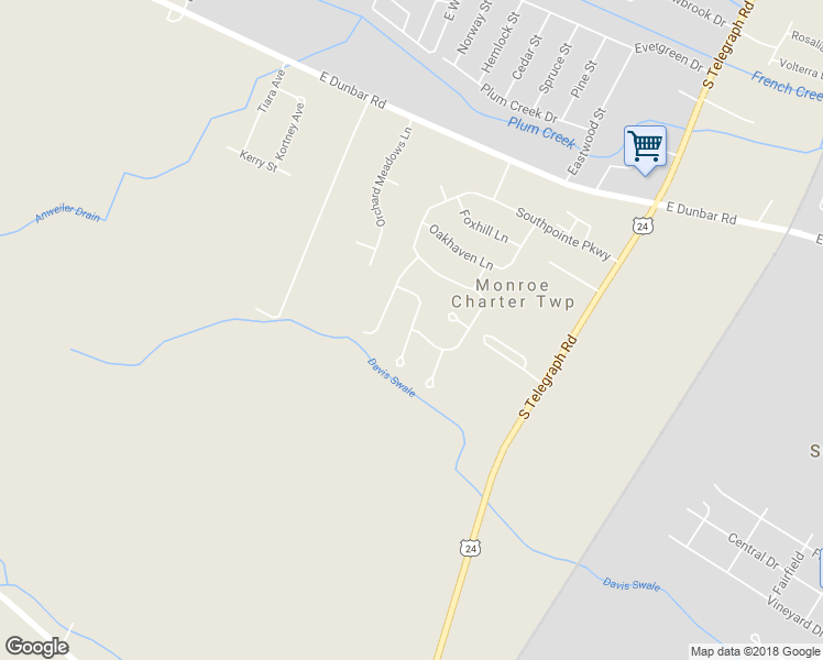 map of restaurants, bars, coffee shops, grocery stores, and more near Oak Valley Lane in Monroe