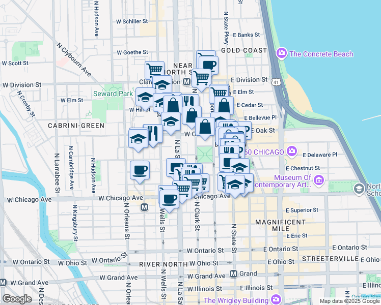 map of restaurants, bars, coffee shops, grocery stores, and more near 924 North Clark Street in Chicago