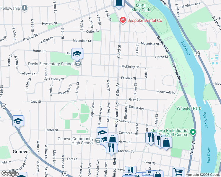 map of restaurants, bars, coffee shops, grocery stores, and more near 1402 South 4th Street in St. Charles