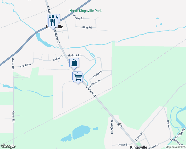 map of restaurants, bars, coffee shops, grocery stores, and more near 2879 Linda Lane in Ashtabula