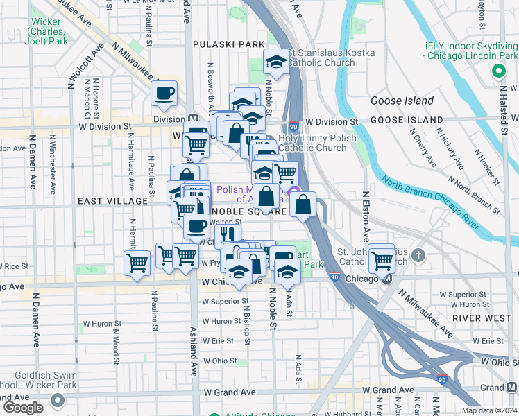 map of restaurants, bars, coffee shops, grocery stores, and more near in Chicago