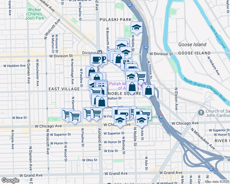 map of restaurants, bars, coffee shops, grocery stores, and more near in Chicago