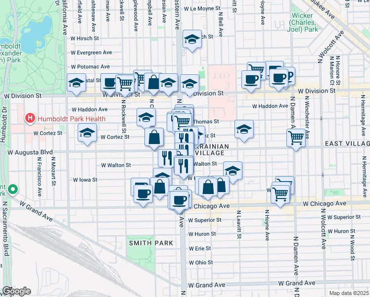 map of restaurants, bars, coffee shops, grocery stores, and more near in Chicago