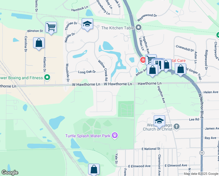 map of restaurants, bars, coffee shops, grocery stores, and more near 154 West Hawthorne Lane in West Chicago