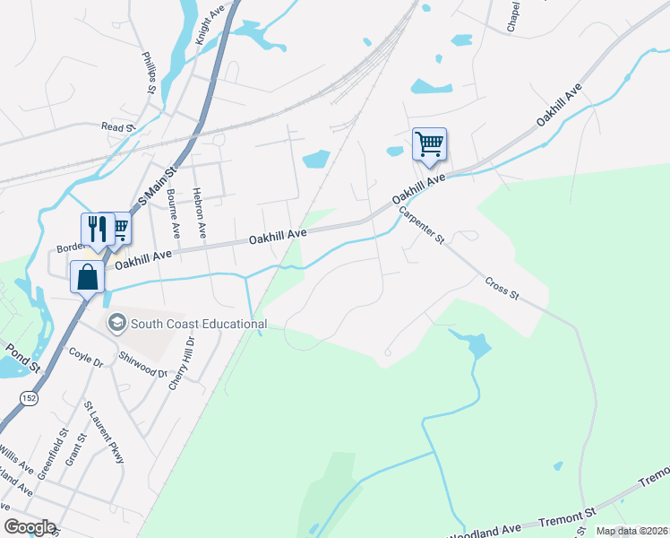 map of restaurants, bars, coffee shops, grocery stores, and more near Burnside Avenue in Seekonk