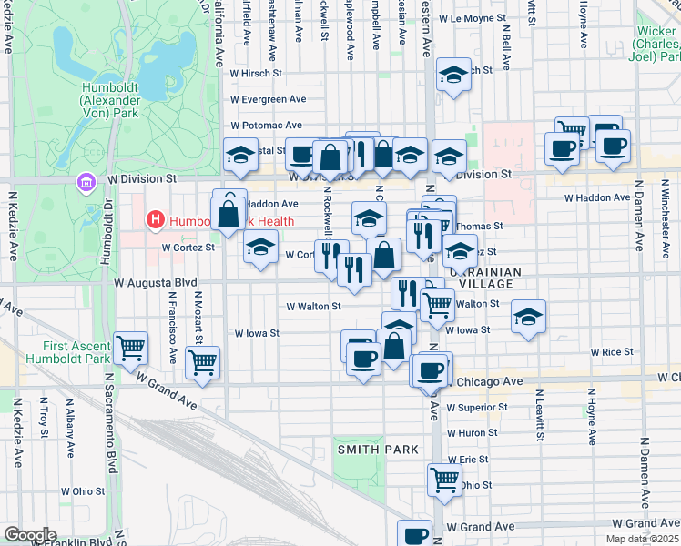 map of restaurants, bars, coffee shops, grocery stores, and more near in Chicago
