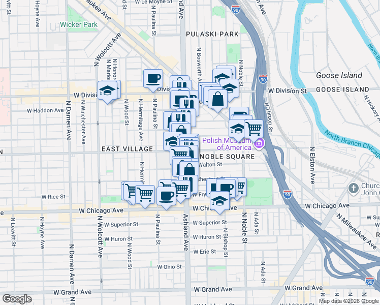 map of restaurants, bars, coffee shops, grocery stores, and more near in Chicago