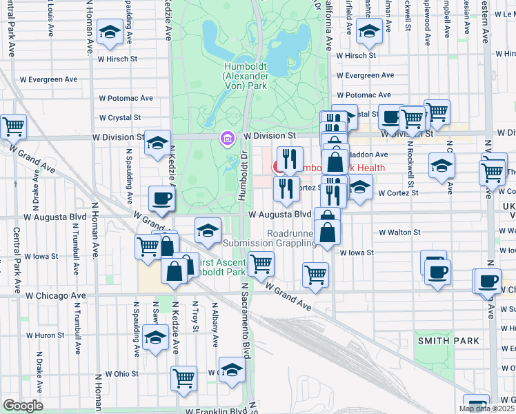 map of restaurants, bars, coffee shops, grocery stores, and more near in Chicago