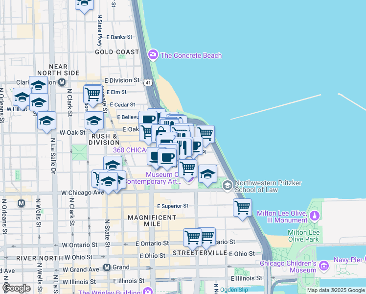map of restaurants, bars, coffee shops, grocery stores, and more near in Chicago