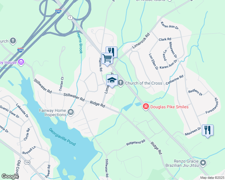 map of restaurants, bars, coffee shops, grocery stores, and more near 11 Limerock Road in Smithfield