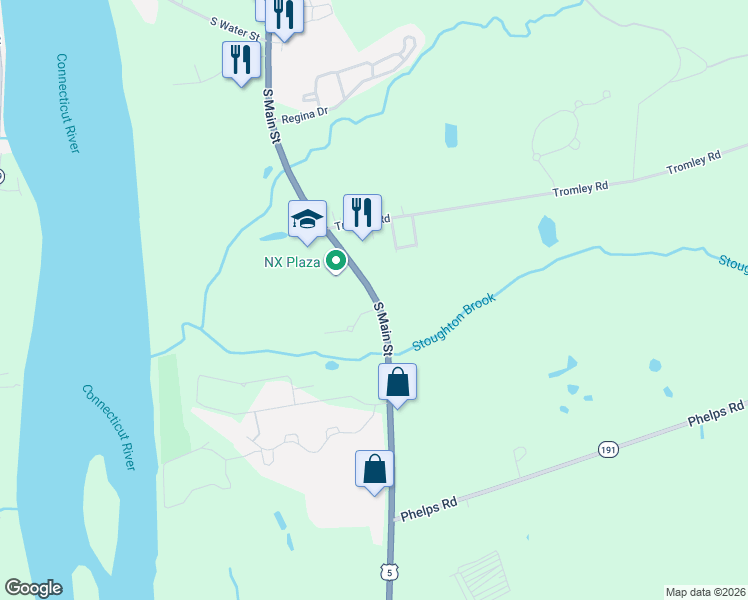 map of restaurants, bars, coffee shops, grocery stores, and more near 0 Masons Brook Lane in East Windsor