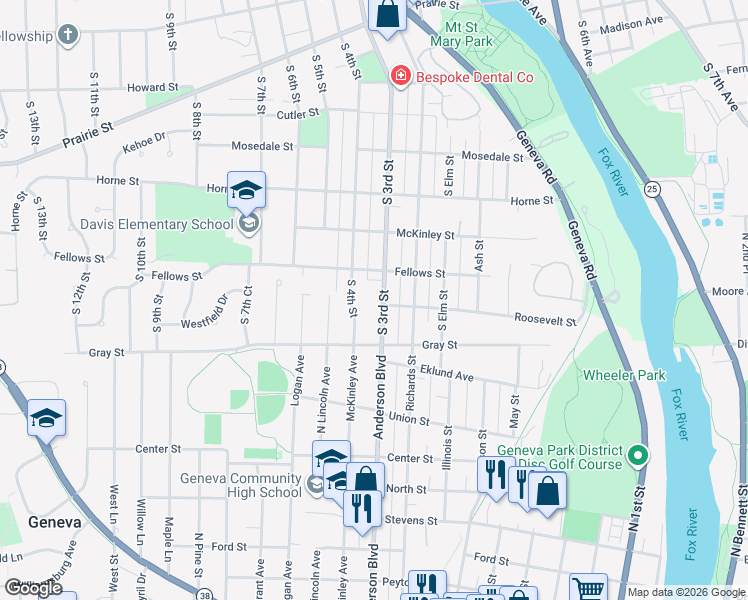 map of restaurants, bars, coffee shops, grocery stores, and more near 1402 South 4th Street in St. Charles