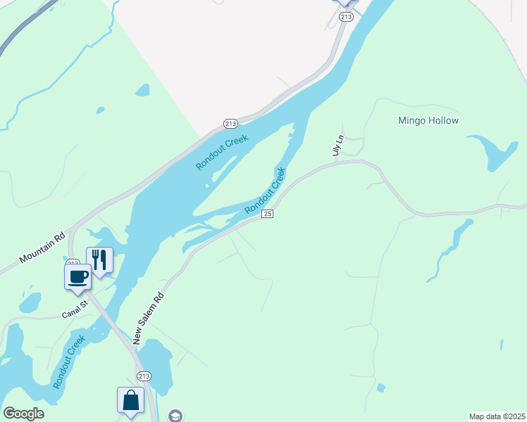 map of restaurants, bars, coffee shops, grocery stores, and more near New Salem Road in Ulster