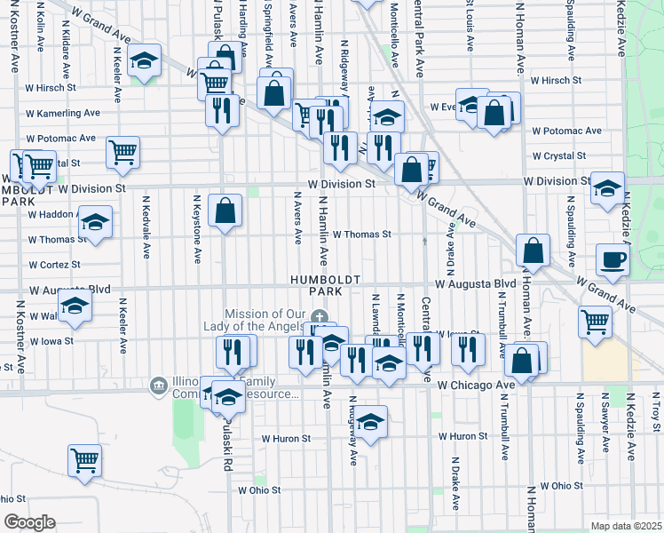 map of restaurants, bars, coffee shops, grocery stores, and more near in Chicago