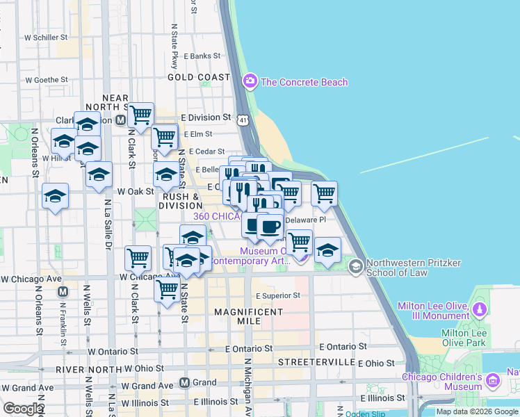 map of restaurants, bars, coffee shops, grocery stores, and more near in Chicago