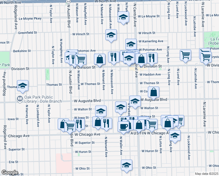map of restaurants, bars, coffee shops, grocery stores, and more near 1034 North Massasoit Avenue in Chicago