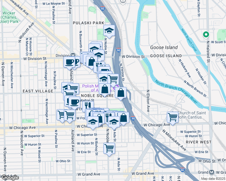 map of restaurants, bars, coffee shops, grocery stores, and more near in Chicago