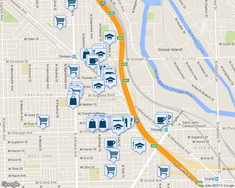 map of restaurants, bars, coffee shops, grocery stores, and more near in Chicago