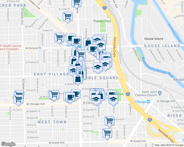 map of restaurants, bars, coffee shops, grocery stores, and more near in Chicago