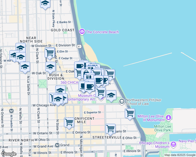 map of restaurants, bars, coffee shops, grocery stores, and more near in Chicago