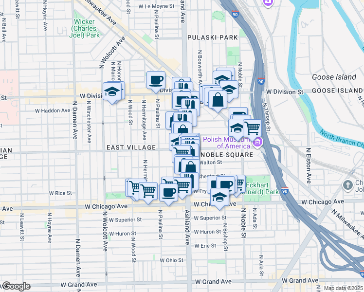 map of restaurants, bars, coffee shops, grocery stores, and more near in Chicago