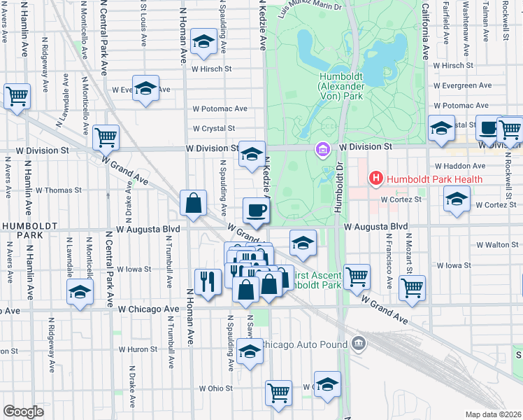 map of restaurants, bars, coffee shops, grocery stores, and more near in Chicago