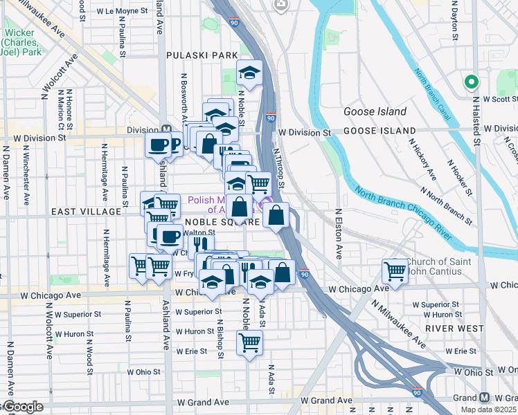 map of restaurants, bars, coffee shops, grocery stores, and more near in Chicago