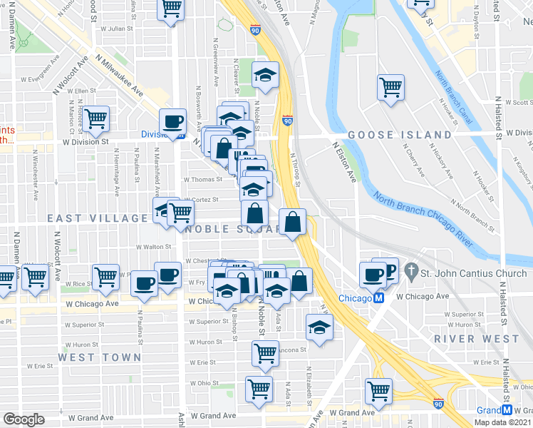 map of restaurants, bars, coffee shops, grocery stores, and more near in Chicago