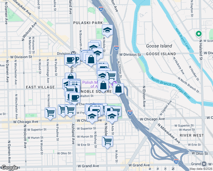 map of restaurants, bars, coffee shops, grocery stores, and more near in Chicago