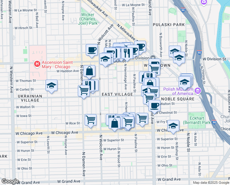 map of restaurants, bars, coffee shops, grocery stores, and more near in Chicago