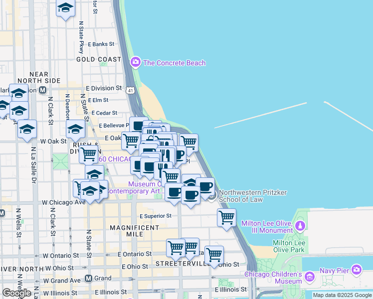map of restaurants, bars, coffee shops, grocery stores, and more near 960 North Lake Shore Drive in Chicago