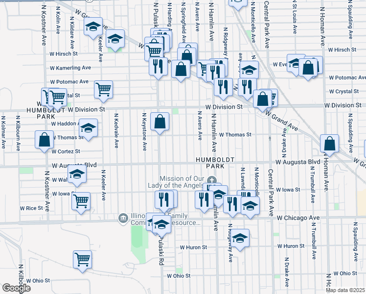 map of restaurants, bars, coffee shops, grocery stores, and more near in Chicago