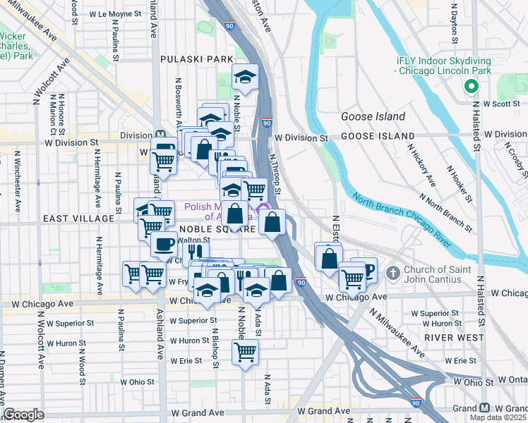 map of restaurants, bars, coffee shops, grocery stores, and more near in Chicago