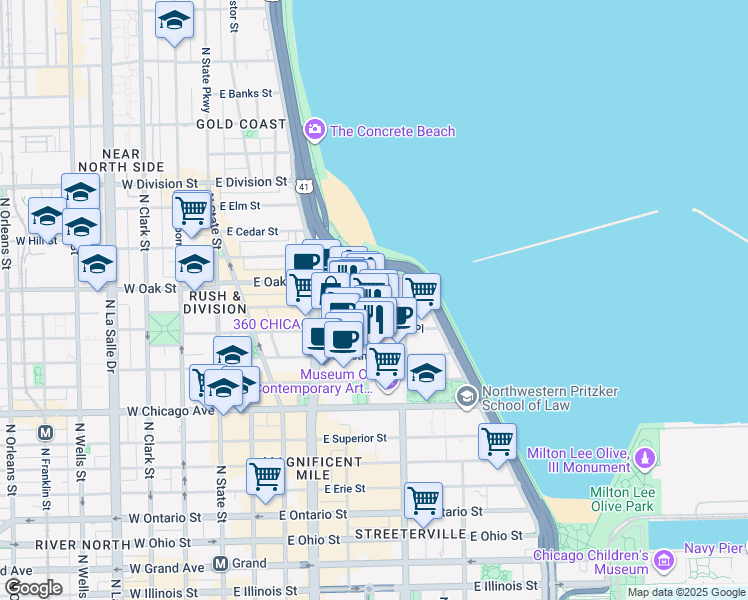 map of restaurants, bars, coffee shops, grocery stores, and more near in Chicago