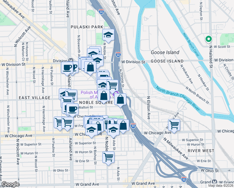map of restaurants, bars, coffee shops, grocery stores, and more near in Chicago