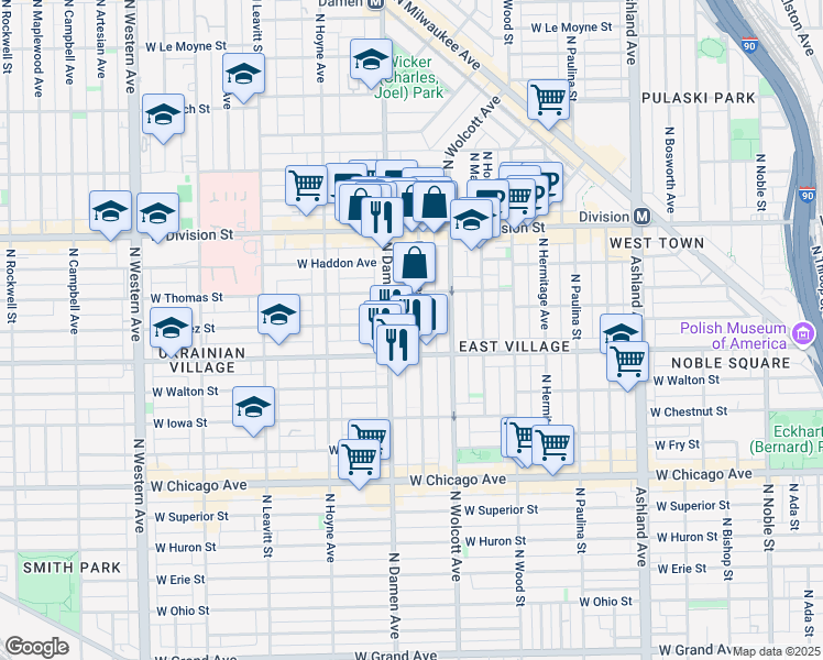 map of restaurants, bars, coffee shops, grocery stores, and more near in Chicago