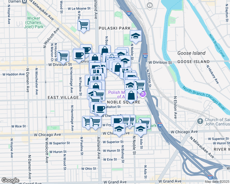 map of restaurants, bars, coffee shops, grocery stores, and more near 1450 West Cortez Street in Chicago