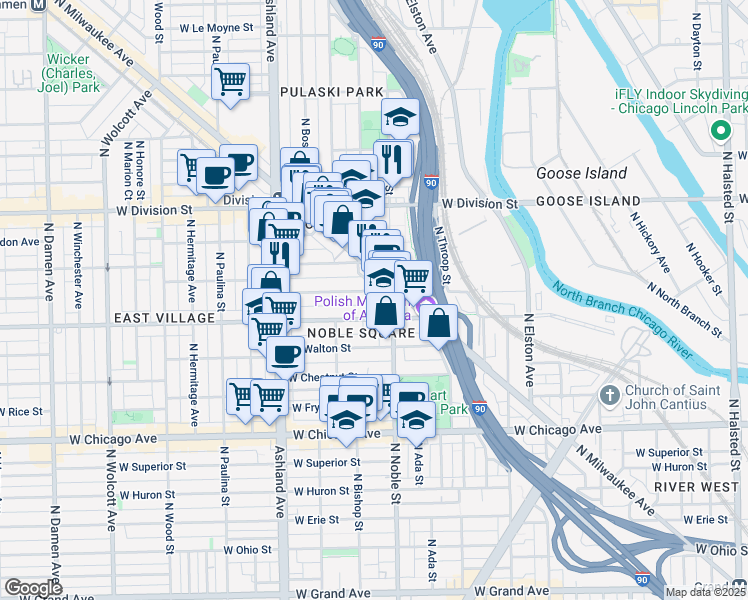 map of restaurants, bars, coffee shops, grocery stores, and more near in Chicago