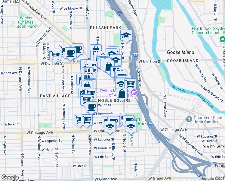 map of restaurants, bars, coffee shops, grocery stores, and more near 1450 West Cortez Street in Chicago
