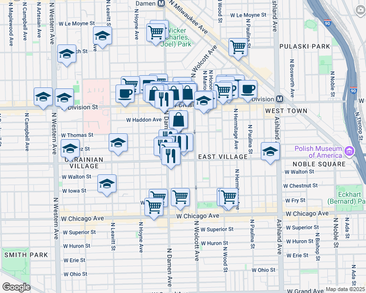 map of restaurants, bars, coffee shops, grocery stores, and more near in Chicago