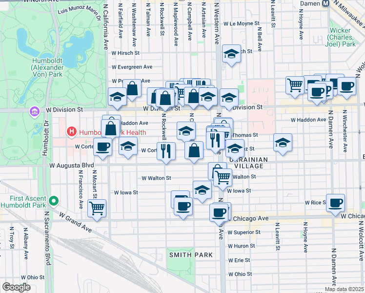 map of restaurants, bars, coffee shops, grocery stores, and more near in Chicago