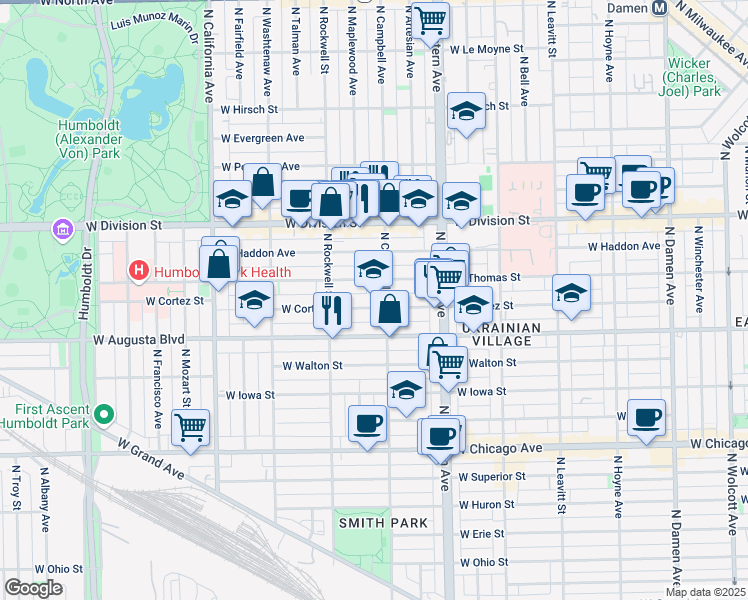 map of restaurants, bars, coffee shops, grocery stores, and more near in Chicago
