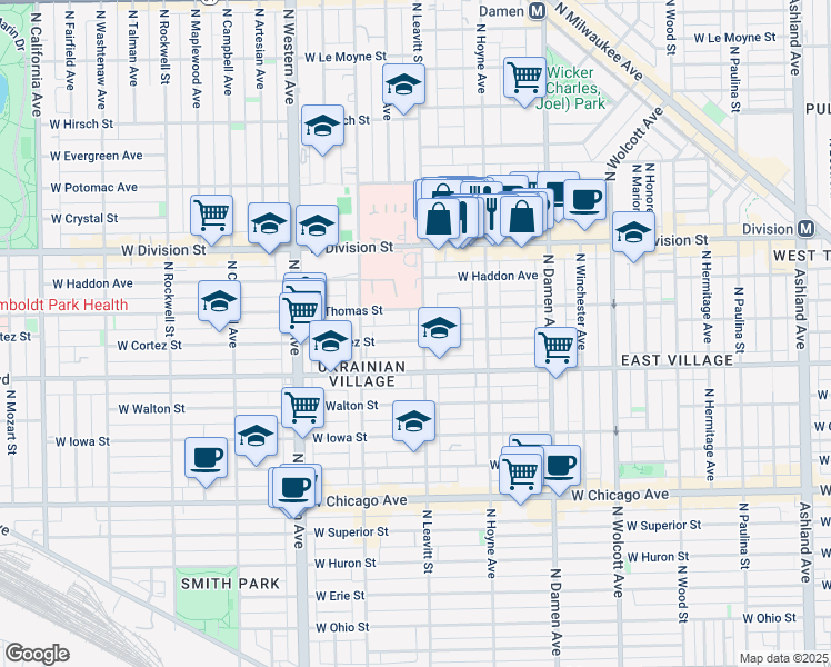 map of restaurants, bars, coffee shops, grocery stores, and more near in Chicago