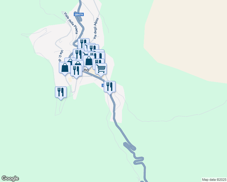 map of restaurants, bars, coffee shops, grocery stores, and more near 60 Viale dei Caduti in Scanno