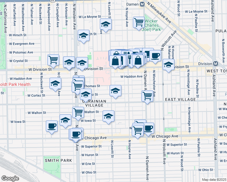 map of restaurants, bars, coffee shops, grocery stores, and more near in Chicago
