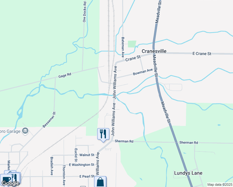 map of restaurants, bars, coffee shops, grocery stores, and more near 10095 John Williams Avenue in Cranesville