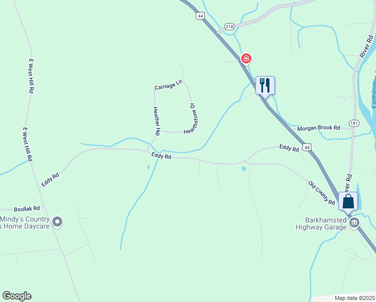 map of restaurants, bars, coffee shops, grocery stores, and more near 56 Eddy Road in Barkhamsted