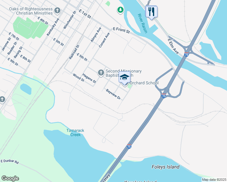 map of restaurants, bars, coffee shops, grocery stores, and more near 1631 Bayview Drive in Monroe