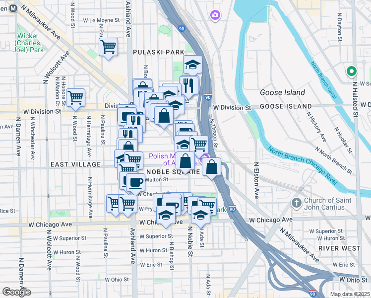 map of restaurants, bars, coffee shops, grocery stores, and more near in Chicago